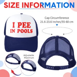 Jiuguva 2 Pieces Funny Trucker Cap I Pee in Pools Hat American Flag Hat Retro Funny Baseball Cap Adjustable Mesh Adult Hat (Black, Navy,Funny)