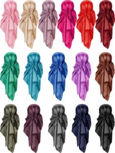 16 pieces 35 inch satin hair scarf women silk head scarf bulk neck scarf large square hair scarf for sleeping solid color lightweight hair wrapping at night