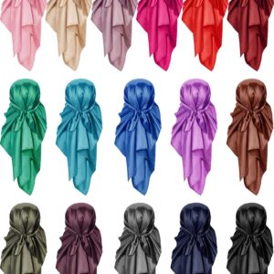 16 Pieces 35 Inch Satin Hair Scarf Women Silk Head Scarf Bulk Neck Scarf Large Square Hair Scarf for Sleeping Solid Color Lightweight Hair Wrapping at Night