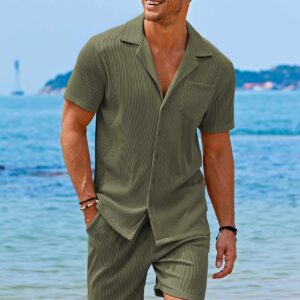 COOFANDY Men's 2 Pieces Shirt Sets Short Sleeve Casual Button Down Hippie T-Shirts Shorts Sets Summer Fashion Beach Outfits