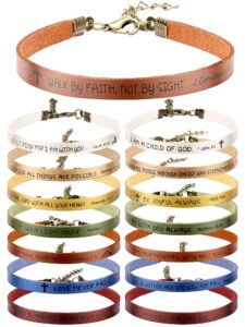 15 pcs christian bracelets for women men inspirational leather bible verse bracelets god faith scripture friendship bracelets (assorted color)