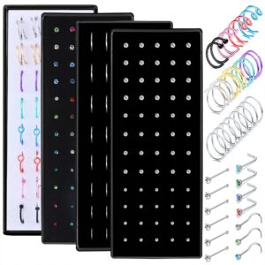 HAIAISO 200Pcs Nose Ring Studs Set for Women Men Stainless Steel Nose Rings Hoops Bone Screw L Shaped Nose Rings Nose Piercing Jewelry 20G 22G 1.5mm 2mm 2.5mm