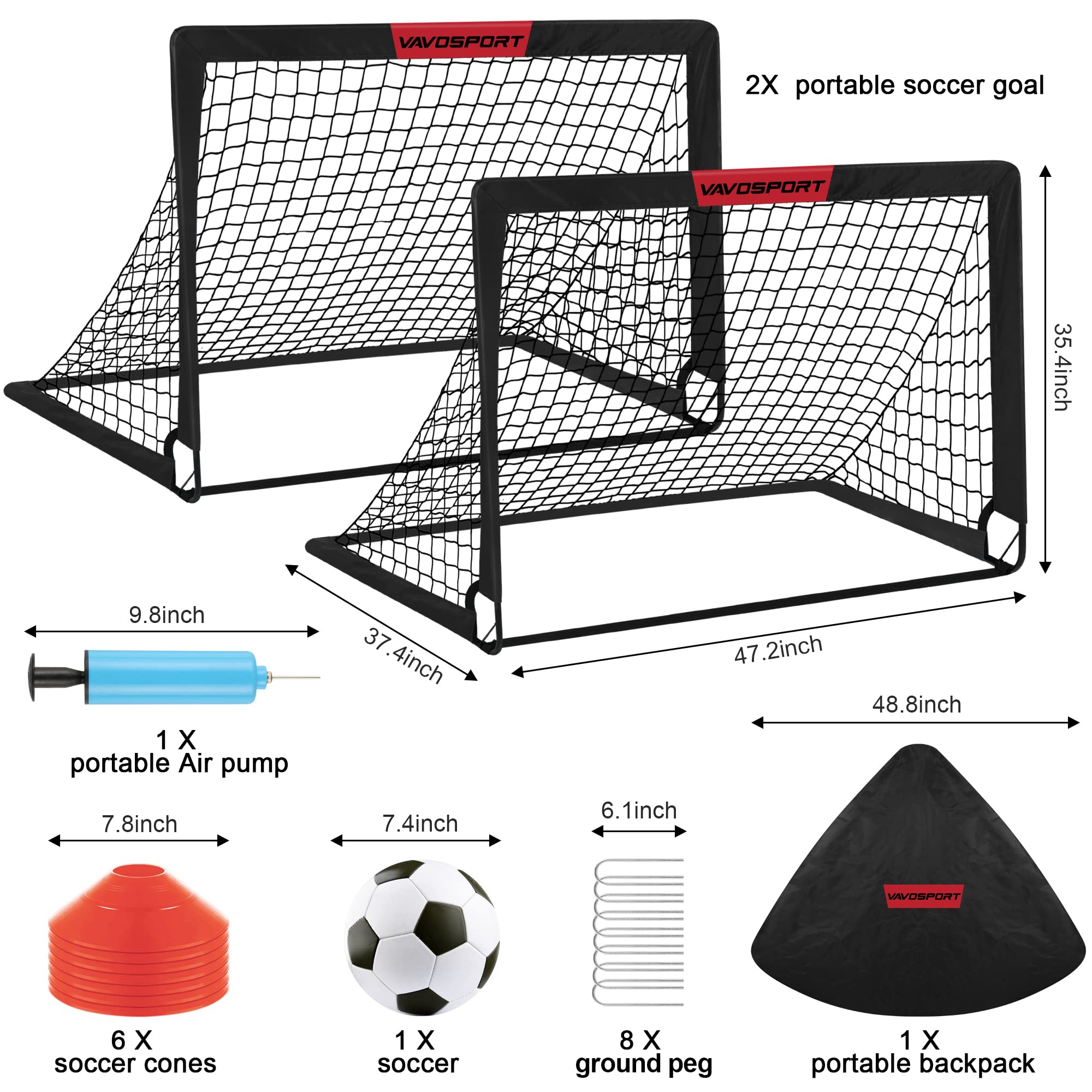 Kids Soccer Goals for Backyard Set - 2 of 4' x 3' Portable Soccer Goal Training Equipment, Pop Up Toddler Soccer Net with Soccer Ball, Soccer Set for Kids and Youth Games, Sports