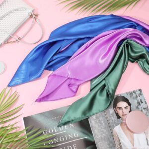 16 Pieces 35 Inch Satin Hair Scarf Women Silk Head Scarf Bulk Neck Scarf Large Square Hair Scarf for Sleeping Solid Color Lightweight Hair Wrapping at Night