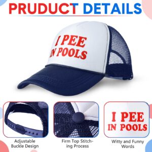 Jiuguva 2 Pieces Funny Trucker Cap I Pee in Pools Hat American Flag Hat Retro Funny Baseball Cap Adjustable Mesh Adult Hat (Black, Navy,Funny)