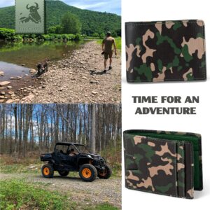 Camo Wallets for Men in Green Leather Military Pattern RFID Secure and Durable Card Holder Bifold Wallets for Men