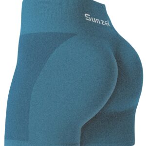 Sunzel Workout Biker Shorts Women Scrunch Butt Lifting Seamless Shorts High Waist Stretch Booty Short for Gym Yoga Running, 5 inches Teal