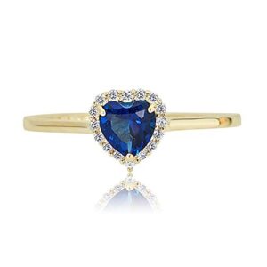 AVORA 10K Yellow Gold September Birthstone- Blue Sapphire with Simulated Diamond CZ Heart Halo Fashion Ring - Size 6