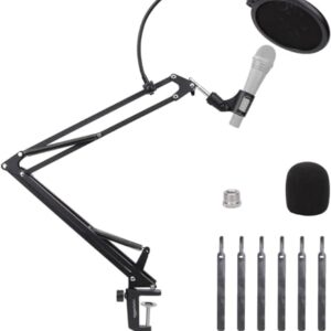 Amazon Basics Heavy-Duty Microphone Desk Arm Stand All-in-One Kit, with Adjustable Boom, Pop Filter, and Windscreen, for Blue Yeti, Snowball, Shure, Audio-Technica, and other Mics - 14 inch