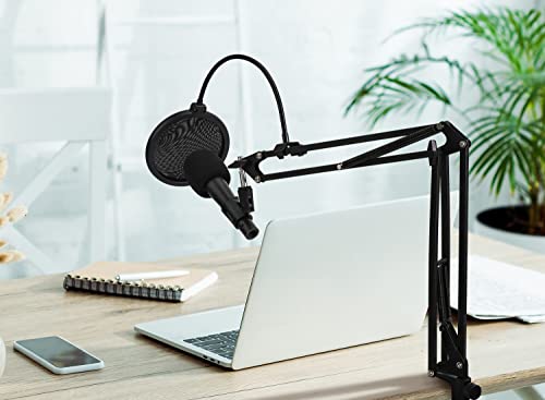 Amazon Basics Heavy-Duty Microphone Desk Arm Stand All-in-One Kit, with Adjustable Boom, Pop Filter, and Windscreen, for Blue Yeti, Snowball, Shure, Audio-Technica, and other Mics - 14 inch