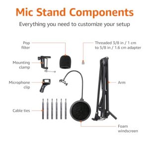 Amazon Basics Heavy-Duty Microphone Desk Arm Stand All-in-One Kit, with Adjustable Boom, Pop Filter, and Windscreen, for Blue Yeti, Snowball, Shure, Audio-Technica, and other Mics - 14 inch