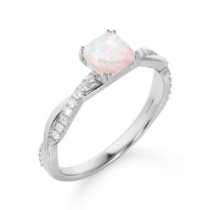 PB Collection Infinity Style Twisted Prong Set Created Opal Engagement Love Ring 925 Sterling Silver Ring 10