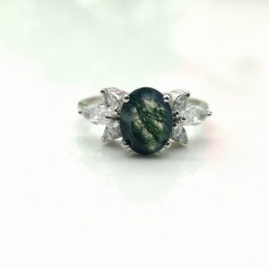 Natural Moss Agate Ring For Women Pear Oval Shaped Gold Ring Silver Ring Delicate Ring Stacking Ring Promise Ring For Women's Gift By FOREVER GEMS & JEWELS, Rose Gold,Green,White,Silver