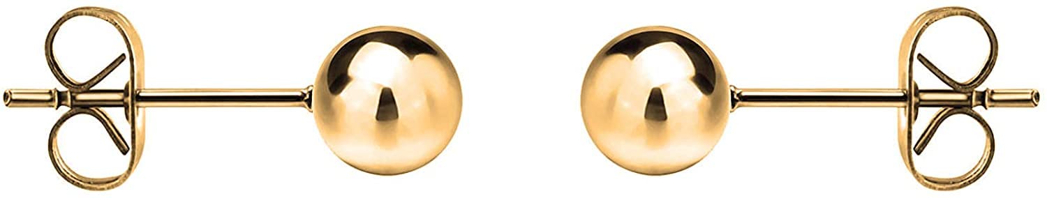 Savlano 14K Gold Ball Stud Earrings For Women - Made in Italy Comes With Savlano Gift Box (Yellow, 5mm)