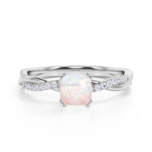 PB Collection Infinity Style Twisted Prong Set Created Opal Engagement Love Ring 925 Sterling Silver Ring 10