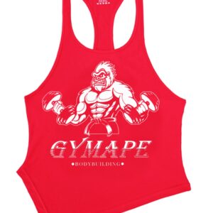 Men's Y-Back Bodybuilding Workout Stringer Tank Tops Muscle Sleeveless T Shirts with Incline Hem Color Red Size L