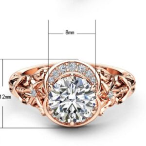 HUKQBUNX 18k Rose Gold morsonite Hollowed Out Flower Flower Crescent Diamond Multi Crystal gem morsonite Women's Precious Fashion Wedding Engagement Diamond Ring Size 6-10 (Size 8)