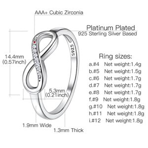 Suplight 925 Sterling Silver Cubic Zirconia Infinity Ring for Women Size 7