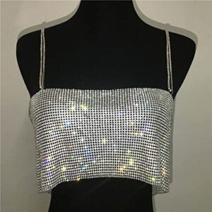 JEWEKY Rhinestone Crop Top Sparkly Body Chain Silver Bra Chain Backless Chest Chains Rave Party Body Jewelry Accessories for Women