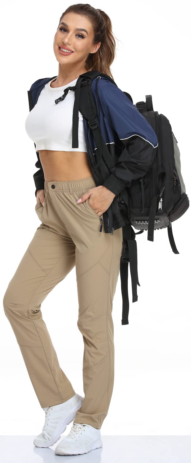 Womens Khaki Golf Pants Quick Dry Travel Nylon Cargo Waterproof Hiking with Pockets Small