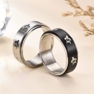 INRENG 8MM Stainless Steel Spinner Ring for Men Women Anxiety Relief Fidget Rings Band Animal Turtle Engraved Black Size 7