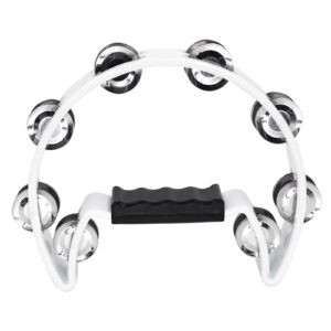 soulmate tambourine metal jingles hand held percussion half-moon tambourine for adult musical instrument gift single row tambourines for ktv, party (white tamboruine)