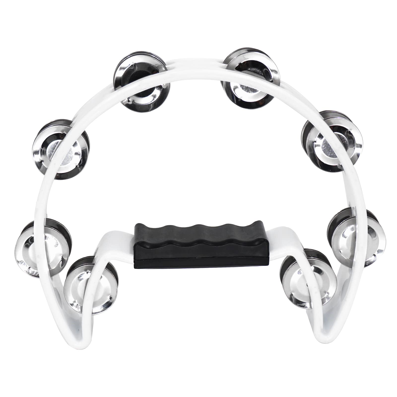 Soulmate Tambourine Metal Jingles Hand Held Percussion Half-Moon Tambourine for Adult Musical Instrument Gift Single Row Tambourines for KTV, Party (White Tamboruine)