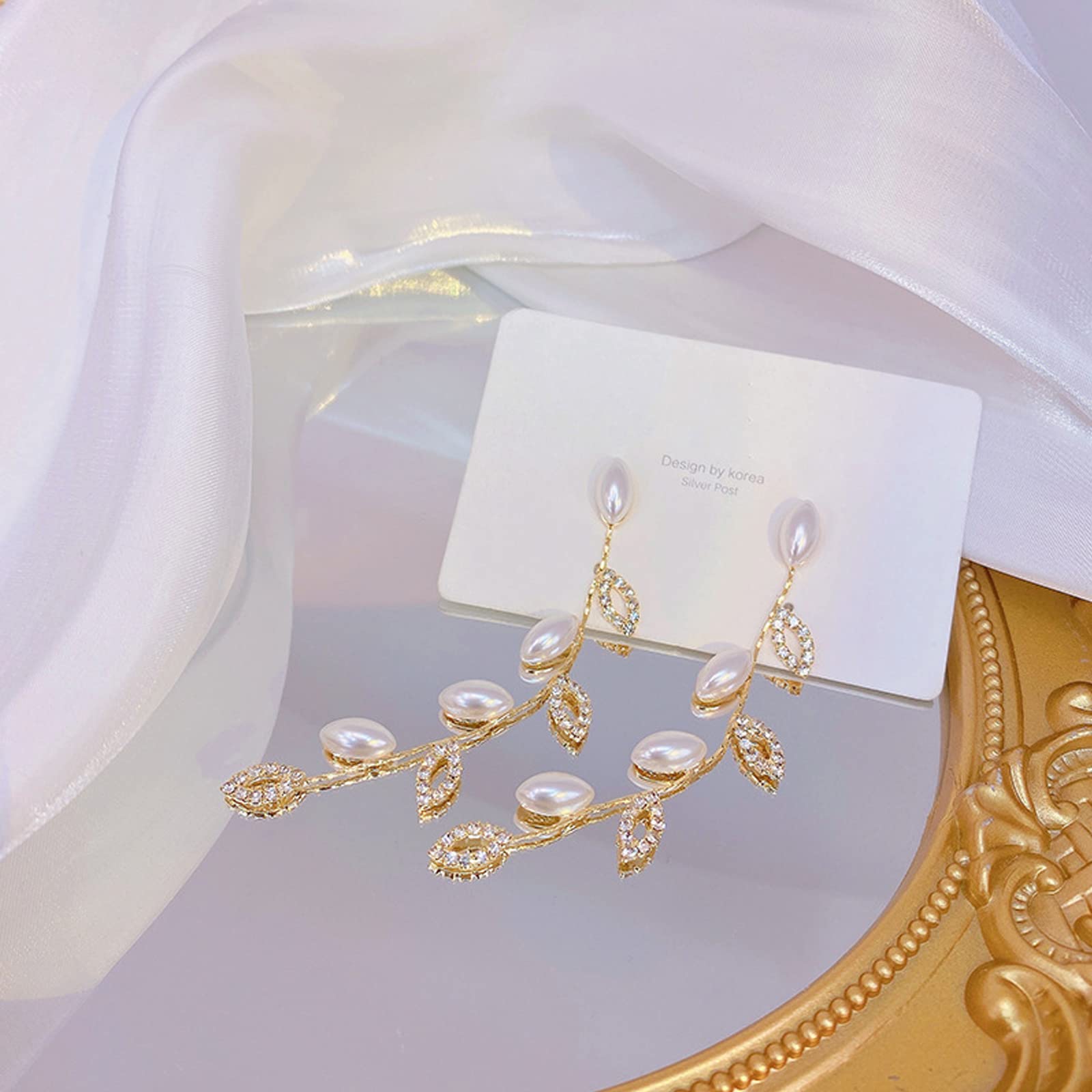 Wedding Earrings for Brides、Bridal Bridesmaid Silver Earrings for Wedding Crystal Cubic Zirconia Bridal Drop Earrings for Women Prom Pearl earring