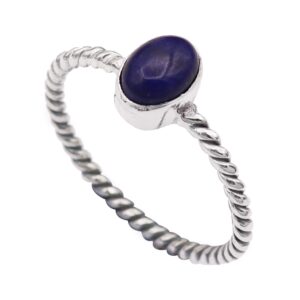 Silver Band Solid 925 Sterling Silver Lapis Lazuli Gemstone Ring Handmade for Women by Goyal Exports SRG332H (US-6.5)