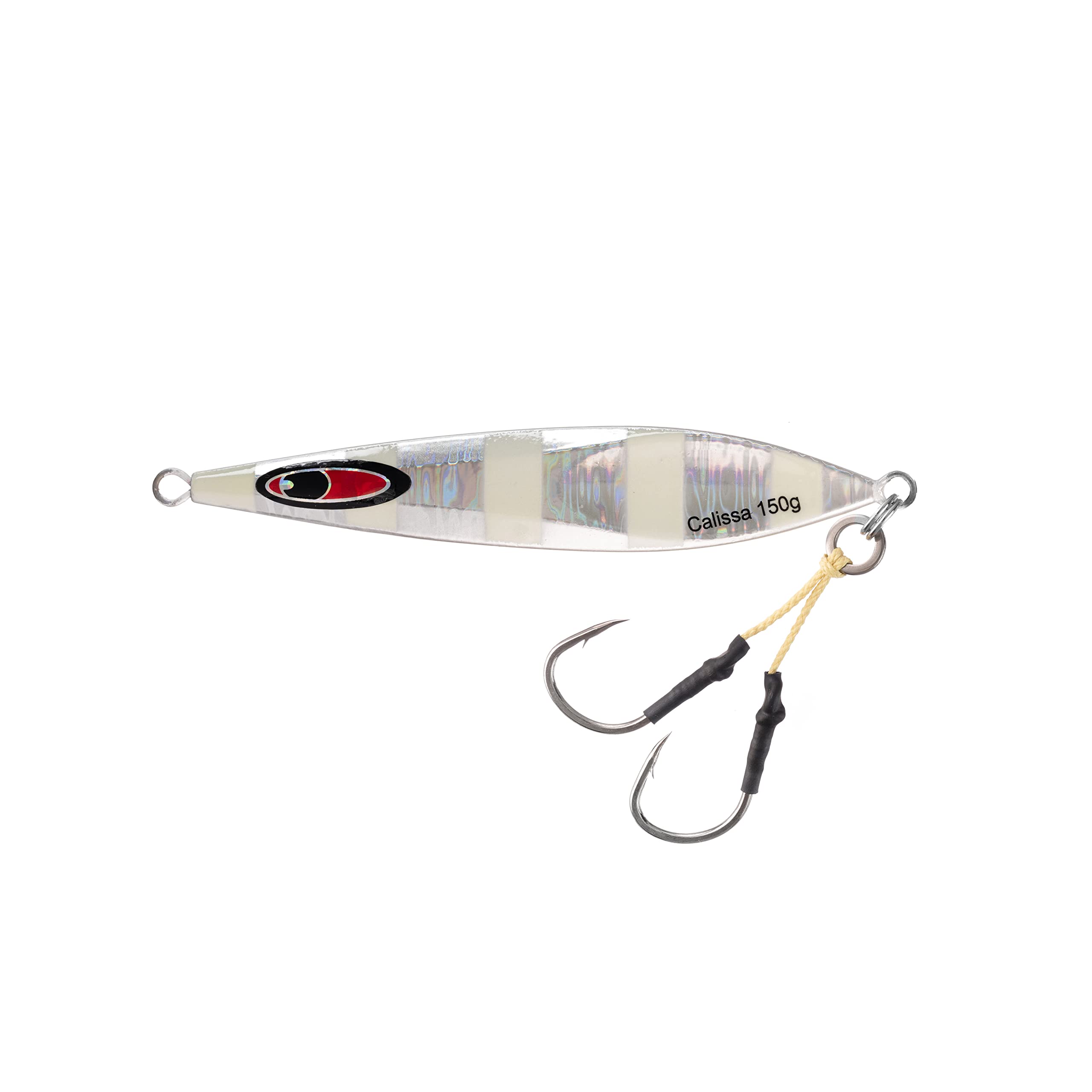 Calissa Offshore Tackle Flat Side Slow Pitch Jig - 80g 150g 250g 300LBS Assist Hooks 3/0 Butterfly - Vertical Jig Speed Lure Slow Pitch Flat (150g - Holographic Glow)