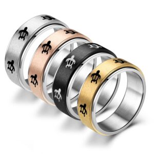 INRENG 8MM Stainless Steel Spinner Ring for Men Women Anxiety Relief Fidget Rings Band Animal Turtle Engraved Black Size 7