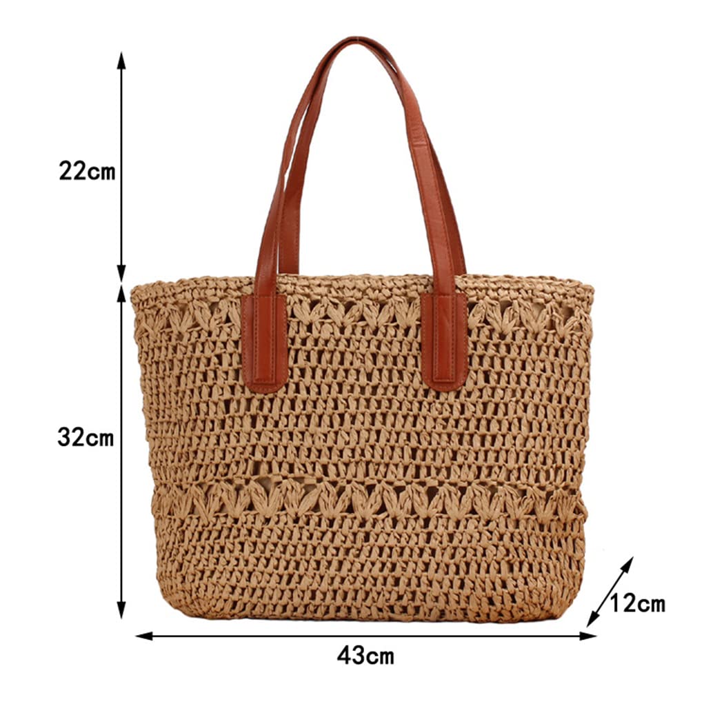 FAIRYSAN Summer Straw Shoulder Bag Women Large Straw Bags Weave Handmade Handle Tote Bag Brown