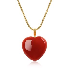 COAI Snake Chain Heart Red Carnelian Stone Pendant Necklace