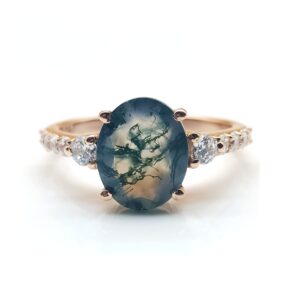 moss agate ring natural moss agate oval shaped rose gold ring 925 sterling silver ring delicate ring stacking ring promise ring for women birthday gift by forever gems & jewels