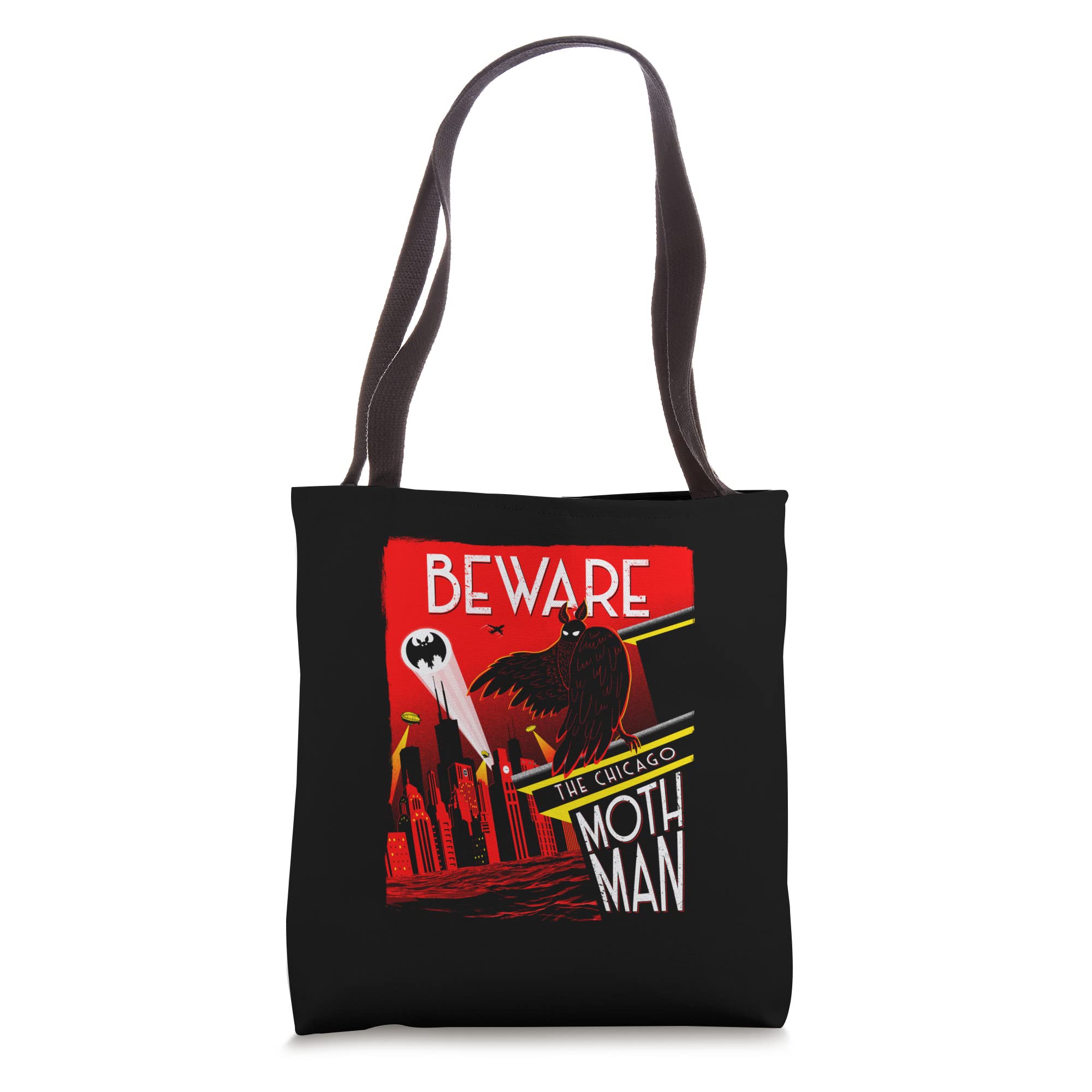 Beware of the Chicago Mothman! Art Deco Pop Culture Cryptid Tote Bag