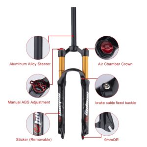 BOLANY 26/27.5/29 inch Bike Air Suspension Fork 120mm Travel Rebound Adjust 1/8 Straight/Tapered Tube Manual/Remote Lockout Bicycle Forks QR 9mm MTB Front Fork (Straight-Manual, 26inch)