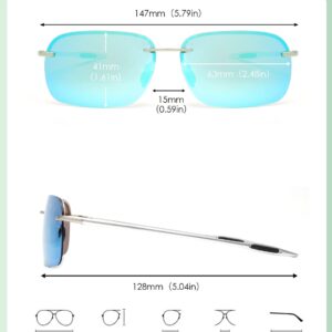 JIM HALO Rimless Polarized Sport Sunglasses Men Women, Spring Hinge Metal Frame for Running Fishing Cycling Driving Silver/Mirror Blue