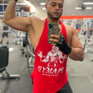 Men's Y-Back Bodybuilding Workout Stringer Tank Tops Muscle Sleeveless T Shirts with Incline Hem Color Red Size L