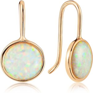 Opal Earrings for Women Gold Plated - Dainty Earrings for Women, 14K Gold Plated Dainty Gold Earrings, Gold Dangly Earrings for Woman, Created White Opal Jewelry for Women, Bridesmaid Earrings