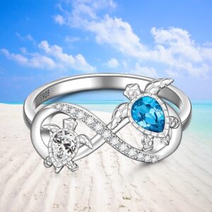 Turtle Ring Sterling Silver Infinity Rings for Women Mother Daughter Blue Sapphire Ocean Wave Longevity Sea Turtle Jewelry Gifts Size 6