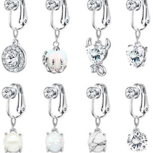 Masedy 8 Pcs Fake Belly Clip on Dangle Belly Button Rings Faux Navel Ring for Women Non Piercing Body Jewelry S