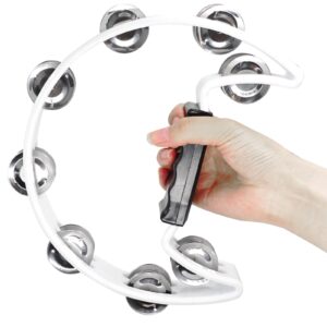 Soulmate Tambourine Metal Jingles Hand Held Percussion Half-Moon Tambourine for Adult Musical Instrument Gift Single Row Tambourines for KTV, Party (White Tamboruine)