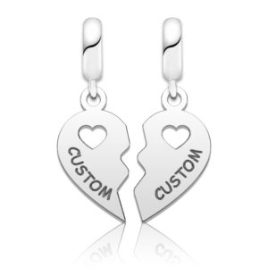 CharmSStory Customized Name 2pcs Matching Heart Love Mom Mother Daughter Son Sister Friendship Charm for Women s Family Charms Compatible with Pandora Charms Bracelets