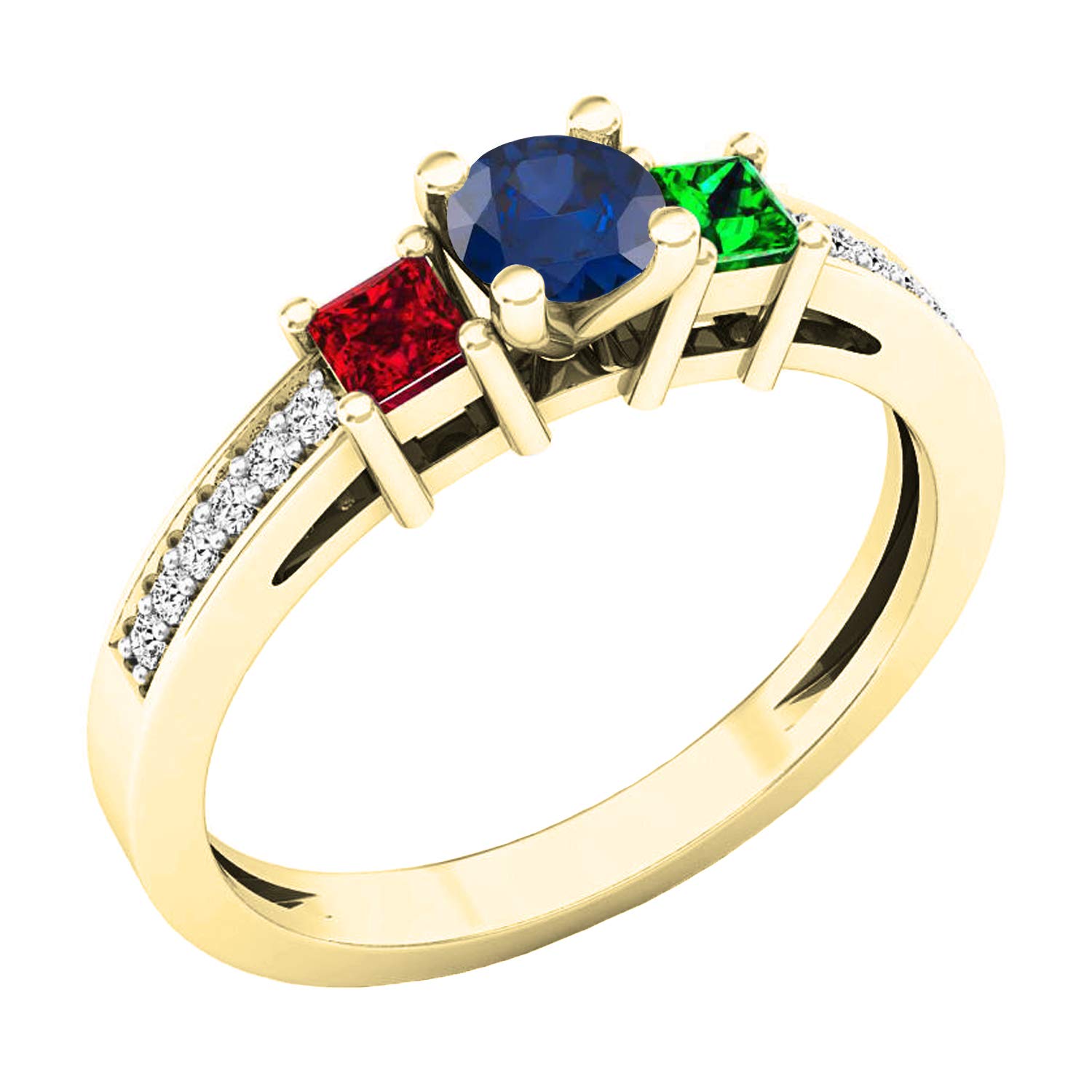 Dazzlingrock Collection 10K Princess & Round Created Sapphire, Emerald,Ruby & Diamond Women Ring, Yellow Gold, Size 8