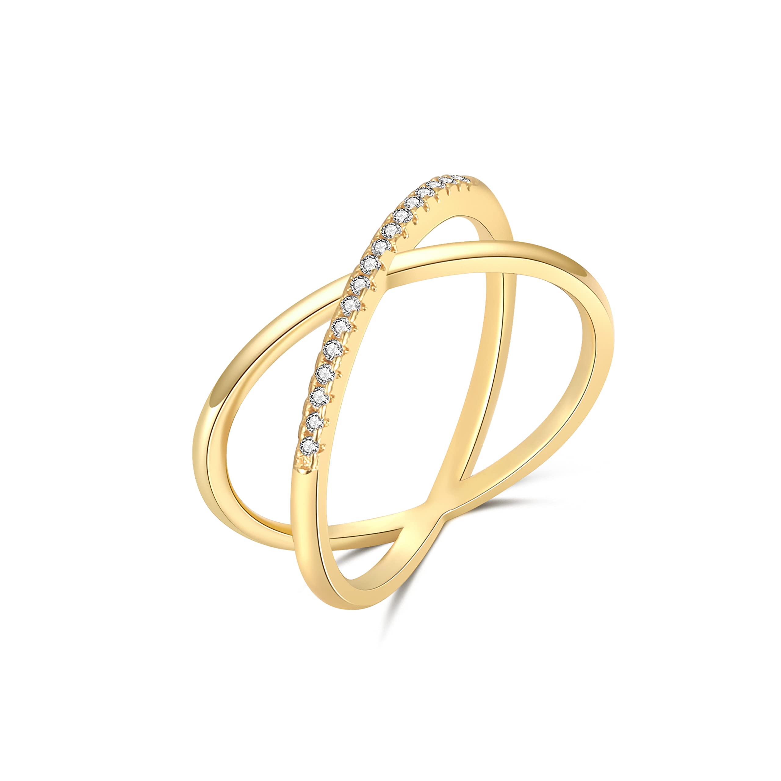 Collner 18K Gold Plated X Ring Simulated Diamond CZ Criss Cross Ring for Women