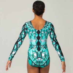 Alexandra Collection Mosaic Long Sleeve Leotard Women's Dance Gymnastics Practice Performance Teal