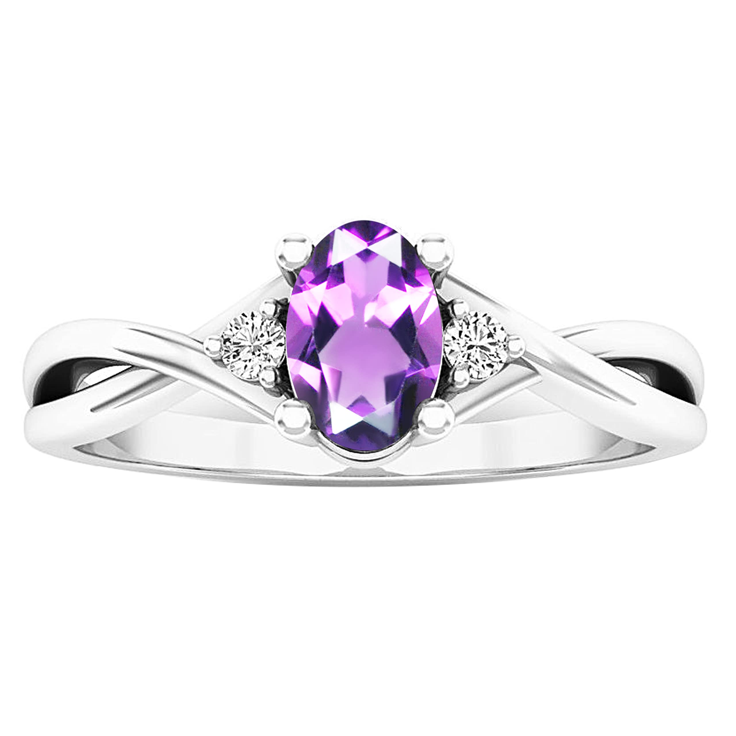 Dazzlingrock Collection 6X4mm Oval Amethyst & Round White Diamond Engagement Ring for Women in 14K White Gold, Size 9