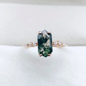 Natural Moss Agate Ring For Women Pear Hexagon Shaped Gold Ring Silver Ring Delicate Ring Stacking Ring Promise Ring For Women's Birthday Gift By FOREVER GEMS & JEWELS, Rose Gold,White,Green,Silver