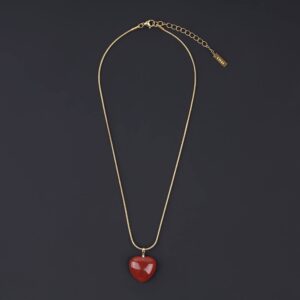 COAI Snake Chain Heart Red Carnelian Stone Pendant Necklace