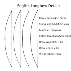 67 Inch Archery Traditional Longbow 25-120lbs Recurve Bow Hunting English Longbow for Right Hand Left Hand Adult Outdoor Sports (black, 100 Lbs)